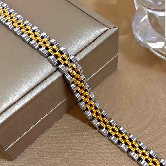 Other - 5Layer 10mm Beaded Bracelet 2 tone Classic Stainless steel Band Watch Chain Bang